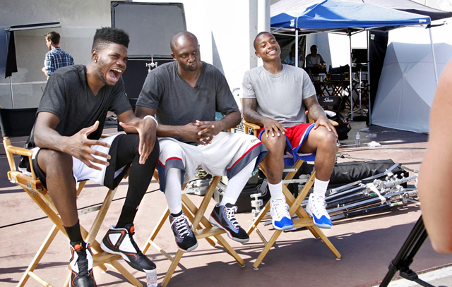 Nerlens Noel, Jason Terry and Isaiah Thomas on the set of Reebok 2013 Photo Shoot