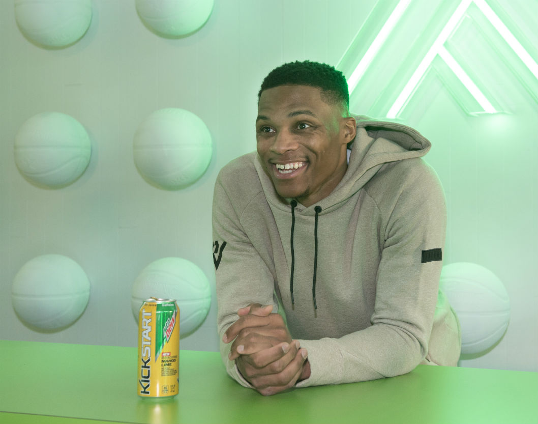 Russ, Kyrie and Giannis Visit Dew Courtside HQ