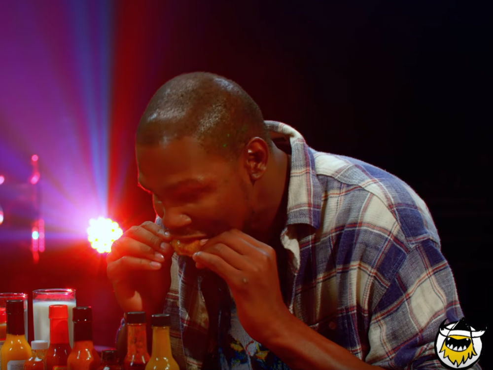 Kevin Durant Throws Down Spicy Wings While Answering Questions on 