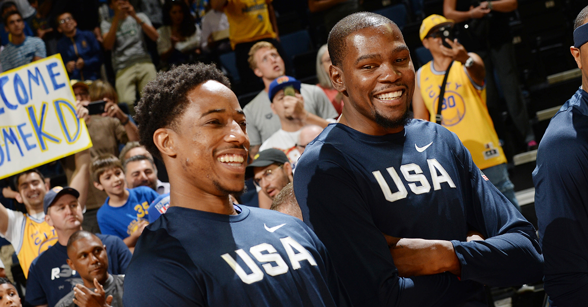 Kevin Durant Studying DeMar DeRozan's Footwork