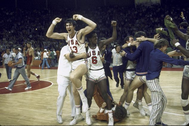 The US basketball team prematurely erupting with celebration at the Summer Olympics. The official ordered three seconds replayed and the Soviets scored defeating the US. (Photo by Rich Clarkson/The LIFE Images Collection/Getty Images)